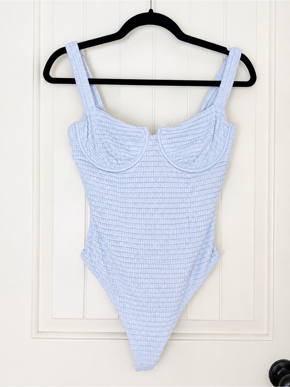 Light Blue Ribbed Underwire One-Piece Swimsuit